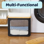 Toilet Paper Storage for 12 Rolls, Toilet Paper Basket with Lid, Bathroom Storage Organizer with Bamboo Lid, Black