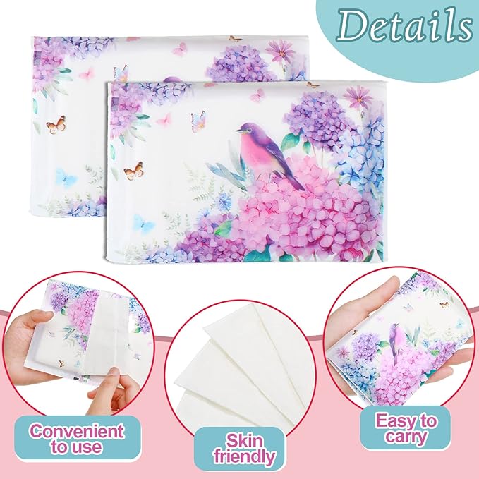 Geyee 50 Packs Facial Tissue Travel Packs Disposable Pocket Tissues for Wedding Guest Travel School Purse Home Supplies, 500 Sheets 3 Ply(Hydrangea)