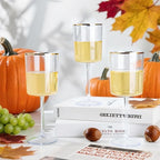 Ciaell 12 Pack Plastic Wine Glasses - 10 Oz Plastic Wine Glasses with Stem - Gold Rim Disposable Cups for Parties & Weddings & Poolside & Toasting & Outdoors & Thanksgiving