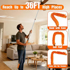 36FT Reach High Ceiling Duster Kit, Window Cleaning kit with 7-30FT Extension Pole, Fan Duster for Ceiling Fan Blades, Microfiber Feather Duster, Rotatable Window Squeegee and Cobweb Duster