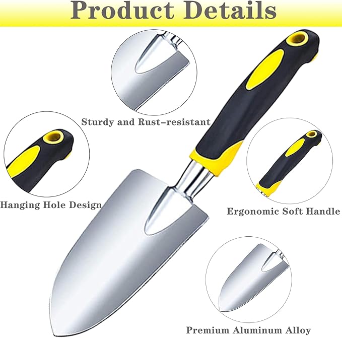 Garden Shovel Garden Hand Trowel, Heavy Duty Gardening Hand Tools with Ergonomic Handle, Rust Resistant Small Garden Spade for Diligent Farmer Soil Excavation, Planting and Transplanting