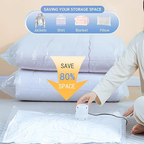 12 Pack Vacuum Storage Bags with Hand Pump, (3 Small, 3 Medium, 3 Large, 3 Jumbo) Vacuum Seal Bags for Clothing, Space Saver Bags for Travel, Luggage Compression Packing