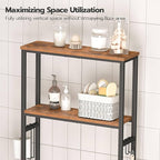 HOOBRO Over The Toilet Storage, 2-Tier Bathroom Organizer Over Toilet, Freestanding Bathroom Storage Shelves with Toilet Paper Holder and Hooks, Space Saver for Room, Rustic Brown and Black BF49TS01