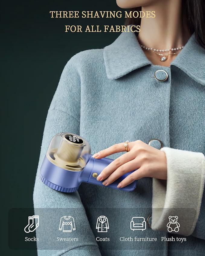 Fabric Shaver with Lint Brush, Large Lint Shaver with Digital Display, 3-Speeds Lint Remover with 6-Leaf Blades, Electric Sweater Shaver to Remove Pilling for Clothes, Furniture