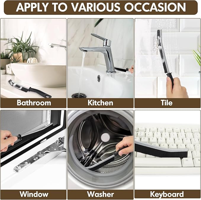 3P Crevice Cleaning Brush Hard Bristle Crevice Grout Cleaner Brush Thin Brush Gap Grout Cleaner for for Household Use, Bathroom, Kitchen