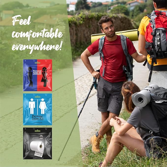 pH Advantage 3 x Personal Toilet Kit | Public Restroom Kit | Toilet Paper, Toilet Seat Cover, Butt Wipes, Cleansing Wipes (White Roll/Light Blue/Red Blue)