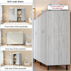 Heavy Duty Covered Clothes Rack with Magnetic Door Foldable Portable Wardrobe Closet for Hanging Clothing Rolling Black Metal Garment Rack on Wheels Closet System (Gray, 49.12in)