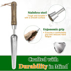 Narrow Stainless Steel Garden Trowel with Wood Handle - Heavy Duty Hand Shovel for Digging, Weeding, Planting & Transplanting, Sharp Garden Spade Tool for Tough Soil and Roots