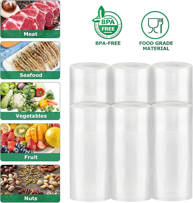 FRESKO Vacuum Sealer Bags Food Rolls 6 Packs - 8" x 20' & 11" x 20', Commercial Grade Seal a Meal Bags for Storage Food and Sous Vide, BPA Free, Customized Size for Vacuum Sealer