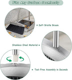 Metal Broom with Dustpan Combo Set-Long Handle Broom with Dustpan,Heavy Duty Standing Dust Pan & Soft Bristles Brooms,Indoor Outdoor Dust Pan Brooms for Home Office Lobby Floor