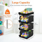 Lifewit Plastic Stackable Storage Baskets, 4 Tier Stacking Bins for Food and Clothes, Multifunctional Organizer for RV, Kitchen, Playroom, Pantry, Black, 35 x 30 x 72 cm/14 x 12 x 28 inch, 2 Pack