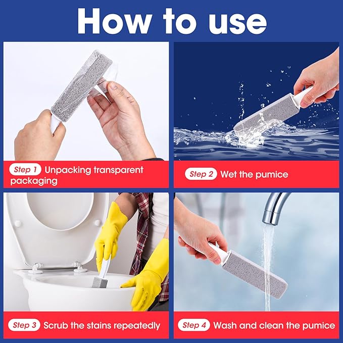 AZEN 5 Pack Pumice Stone for Cleaning, Pumie Scouring Stick with Handle, Pumice Stone Toilet Bowl Cleaner, Hard Water Stain Remover for Toilet, Bathroom, Kitchen Sink, Grill