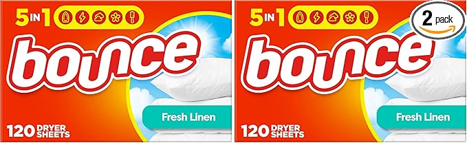 Bounce Fresh Linen Scented Fabric Softener Dryer Sheets, 120 Count (Pack of 2)
