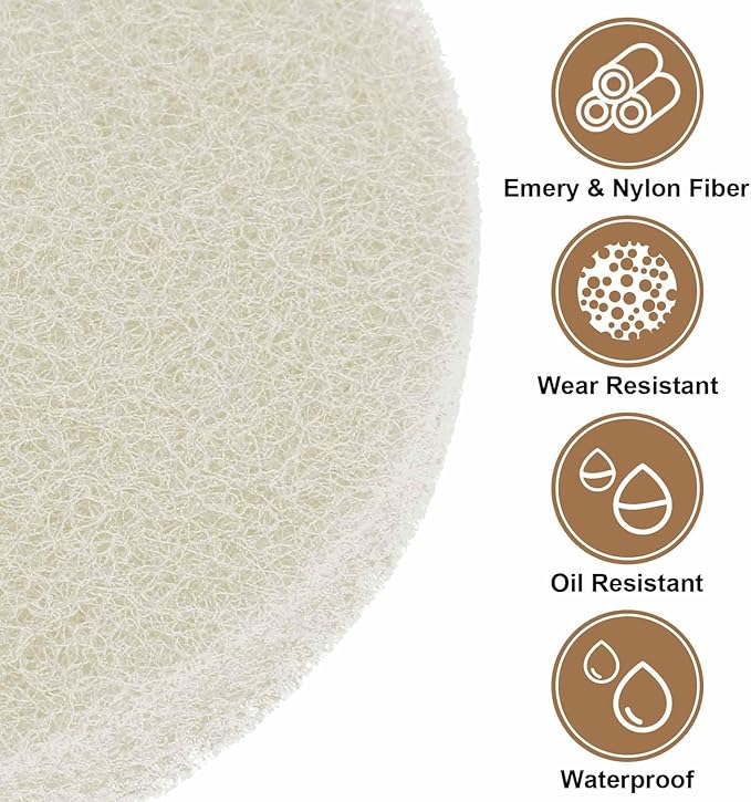 HARFINGTON 6pcs Scrubber Scouring Pads 450 Grits 2 Inch Drill Power Brush Hoop and Loop Surface Conditioning Disc Drill Scuffing Disc Scrub Pads for Home Kitchen Cleaning, White