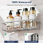 8 Pack Adhesive Rustproof Shower Caddy with Soap Dishes, Toothbrush Holder & Hooks, Large Capacity No-Drilling Shower Shelves Rack for Bathroom Organizers and Storage Accessories, Silver