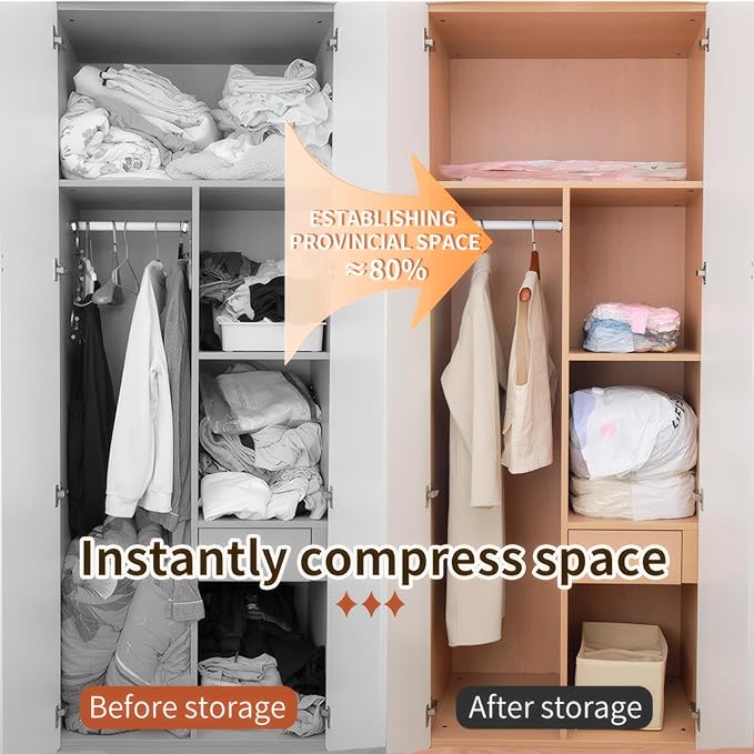4 Pack Vacuum Storage Bags, Space Saver Bag Vacuum Seal Bags for Clothing Travel Moving Blankets Pillows Storage and Organization, Hand Pump Included