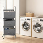 ELYKEN 120L Vertical Rolling Laundry Hamper with Removable Bags, 3 Section Laundry Baskets with Wheels, Space-Saving 3 Tier Laundry Sorter for Small Spaces, Dorm, Bedroom, Bathroom, Laundry Room
