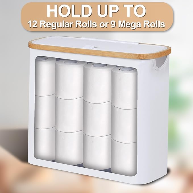 efluky Toilet Paper Basket 28L, Toilet Paper Holder with Lid for Bathroom, Free Standing Storage Organizer Holds Up to 9-12 Rolls (White, 1)