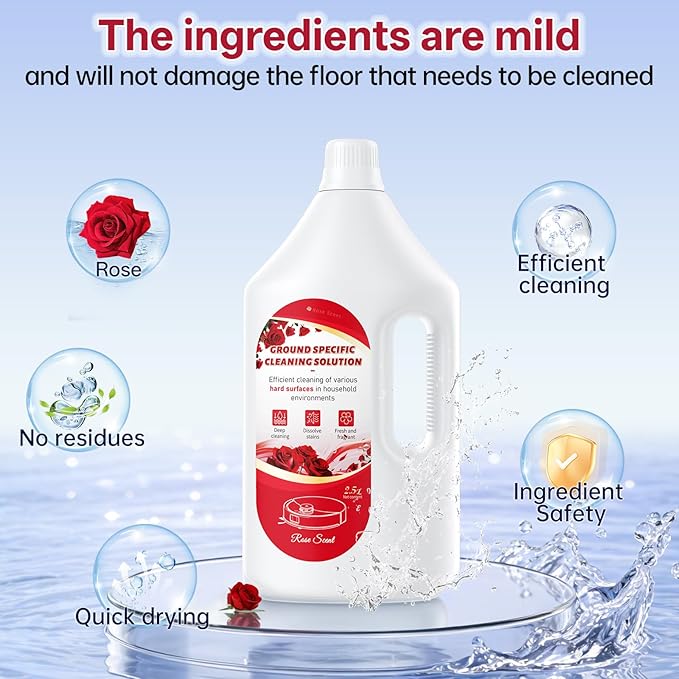 Floor Cleaning Solution Rose Scent, Compatible with Roborock Cleaning Solution Quick Drying Without Residue Suitable for All Robot Vacuums and Wet Dry Dual-Use Vacuum Cleaners (2.5 L, Rose)