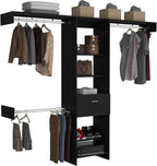 Black Storage Rack One Drawer Three Metal Rods Five Open Shelves for Home Organization