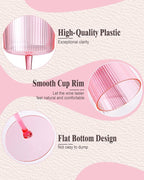 Ciaell 12 PCS Pink Plastic Ribbed Wine Glasses - 10 OZ Plastic Square Wine Glasses with Stem - Disposable Champagne Cups for Parties & Weddings & Party