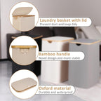 iEGrow 65L Slim Laundry Hamper, Narrow Laundry Basket with Lid,Foldable Clothes Hamper with Bamboo Handles,Hamper Basket with Removable Inner Bag for Laundry Room Bedroom College Dorm,Oatmeal