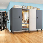 Foldable Portable Armoire Wardrobe Closet for Hanging Clothes Rack, Heavy Duty Covered Clothes Rack with Cover(HARDBOARD Magnetic), Closet Garment Rack for Bedroom Storage (KT Grey, 49.21in)