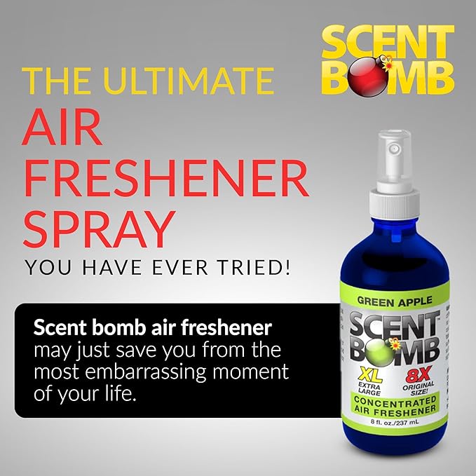 Scent Bomb Air Freshener Spray, Long-Lasting Odor Eliminator for Home & Car, Effective Deodorizer Spray for Kitchen, Bathroom, Fresh Room Spray & Smell Neutralizer, Green Apple