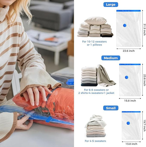 15 Pack Travel Vacuum Storage Bags with Cordless Electric Pump, Combo Rechargeable Space Saver Vacuum Seal Bags for Clothing Travel Vaccine Sealed Storage Bag for Comforters Blankets Clothes