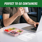 50 Pack (100-Piece) 32 oz Meal Prep Containers Reusable with Lids 3-Compartment, To Go Take Out Plastic Food Storage Containers, Sturdy Leakproof Food Safe, Microwave Freezer Dishwasher Safe, Pink
