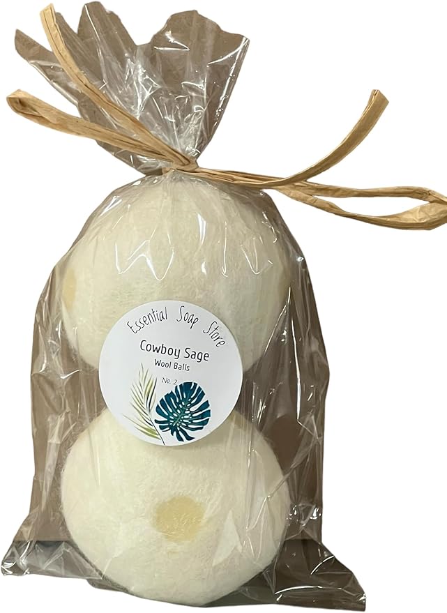 Fragrant, Natural Fabric Softener 100% Organic Premium New Zealand Wool, No Fillers, Anti Static, Lint Free, White 2 Count. (Cowboy Sage)