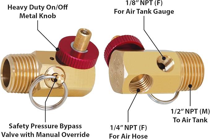 Performance Tool W10056 Air Tank Manifold With Fill Port , Ball Valve, & Relief Bypass , Gold