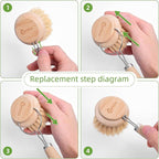 Bamboo Dish Brush - Bamboo Dish Scrubber, Eco-Friendly and Biodegradable, Vegetable Brush Suitable for Cookware, Bowls and Plates, Non-Stick Pans(Soft Bristle)