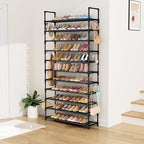 LANTEFUL 11 Tiers Tall Shoe Rack Holds 55 Pairs of Shoes with 18pcs Hooks Sturdy Wide Shoe Organizer Storage Free Standing Metal Shoe Shelf for Closet, Entryway Black