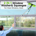 67'' Window Squeegee Cleaner Tool with Extension Pole, 2-in-1 Squeegee for Window Cleaning Kit with Scrubber and Rotating Head, 2 Blade 2 Scrubber for Indoor & Outdoor High Windows