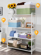 BALEINE 4 Pack Fabric Storage Bins for Shelves, Linen Storage Baskets for Organizing, Decorative Closet Bins for Clothes, Home (Black, 12"x8"x8")