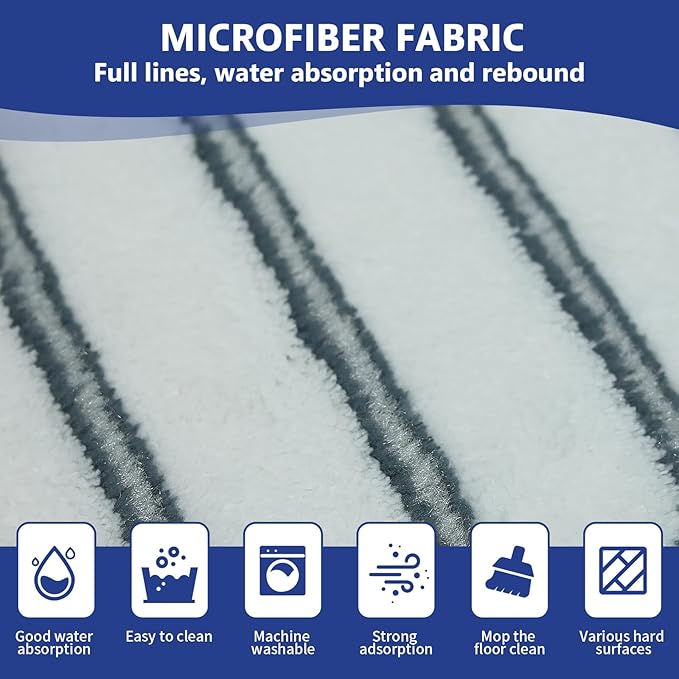 Flat Mop Head Replacements, Microfiber Mopping Pads Refills, 5-Pack Spin Mop Pads + 1 Plastic Pad &1 Scrape for Floor, Wall & Ceiling Cleaning - Fits EasyWring & RinseClean Systems