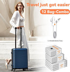 12 Pack Vacuum Bags for Travel with USB & TYPE C Pump,Compression Packing Cubes for Luggage,Carry-on Space Saver Vacuum Seal Bags&Vacuum Storage Bags for Vacation(Grey)