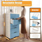 6 Drawer Storage Drawer, Clothes Organizer Tower Cabinet, Plastic Drawers Dresser Storage Cabinet with 4 Wheels for Home Office Bedroom, Blue