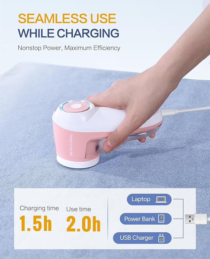 BEAUTURAL Fabric Shaver, Rechargeable Lint Remover for Clothes, Electric Lint Shaver with 6-Leaf Blades, Sweater Shavers to Fuzz, Lint Balls, Pillings, Bobbles for Clothes and Furniture