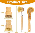 SAMEBUTECO Bamboo Dish Brushes Sets 4 Tools in One Kitchen Clean Dish Scrubber for Pots Pans Bottles with Natural Bristles (Bamboo Brushes Sets)