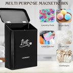 CINPIUK Magnetic Lint Bin for Laundry Room with Brush & Hook - Large Laundry Organizer and Storage, Wall Mounted Trash Can with Lid, Space-Saving Dryer Lint Holder Laundry Room Decor, Black