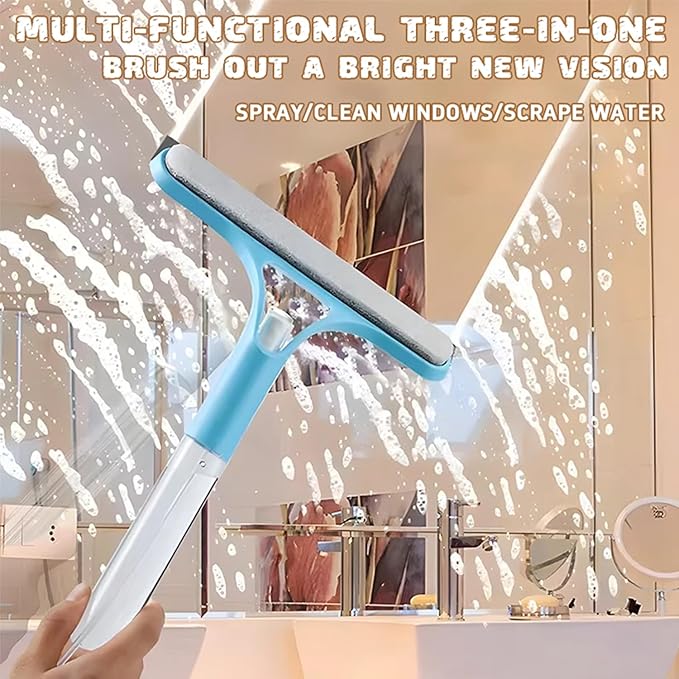 3 in 1 Window Cleaning Scraper,3 in 1 Spray Squeegee,2025 New with Brush and Built-in Spray BottleAll-Purpose,All-Purpose Window Cleaner Tool (White)