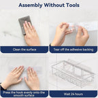 8 Pack Adhesive Rustproof Shower Caddy with Soap Dishes, Toothbrush Holder & Hooks, Large Capacity No-Drilling Shower Shelves Rack for Bathroom Organizers and Storage Accessories, Silver