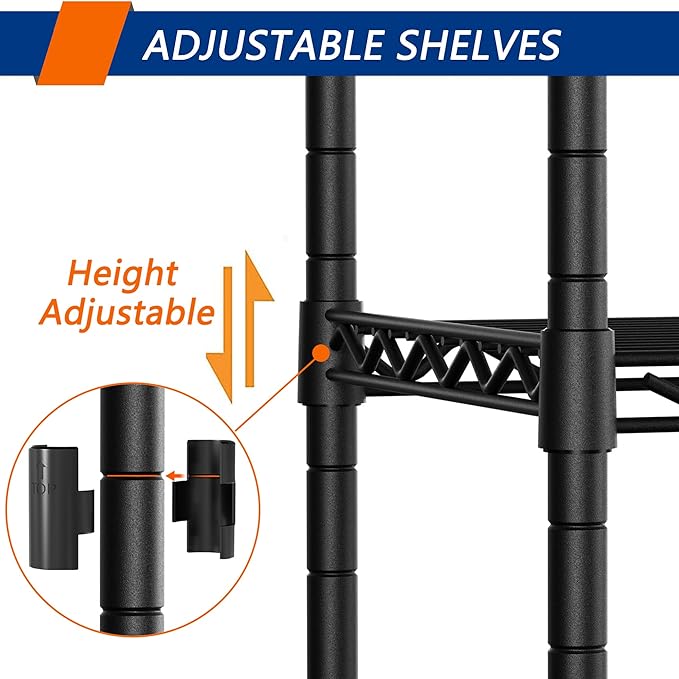 Soywey 4-Shelf Adjustable Heavy Duty Storage Shelving Unit on 4 Wheel Casters, Metal Organizer Wire Rack for Laundry Bathroom Kitchen Pantry Closet, Black