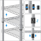 Homdox 5 Tier Adjustable Rolling Storage Shelves, Heavy Duty Wire Racks and Shelving, Metal Shelves for with Side Hooks Pantry Closet Kitchen Garage Organization, Silver Gray