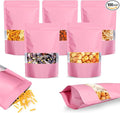 100PCS Mylar Bags for Food Storage, Smell Proof Bags Resealable Food Packaging for Small Business Stand Up Pouches with Window, 5.9" x8.7", Pink