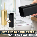 Gold Toilet Brush with Square Holder - Toilet Brush and Holder Set Gold, Stainless Steel Handle with Splash Shield, Replaceable Head and Removable Inner Cup - Freestanding Bathroom Toilet Cleaning Set