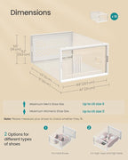 SONGMICS Stackable Shoe Boxes, Foldable Shoe Storage Organizers, Ventilated, for Max. Men's Shoes US Size 9 or Women's Shoes US Size 11, Sneakers, Set of 18, Transparent and White ULSP106W18V2
