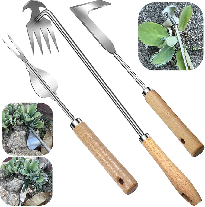 3 Pack Stainless Steel Weeder Puller Tool,Patio Crack Weeder for Cracks,Pavers,Driveways,Moss Removal,Crevice Weeding Digger Tool,Uprooting Weeding Tool for Planting,Weeding